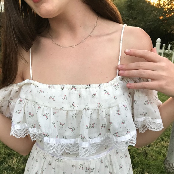 Gunne sax full length 70s dress with off the shoulder floral print Vintage - Picture 5 of 6